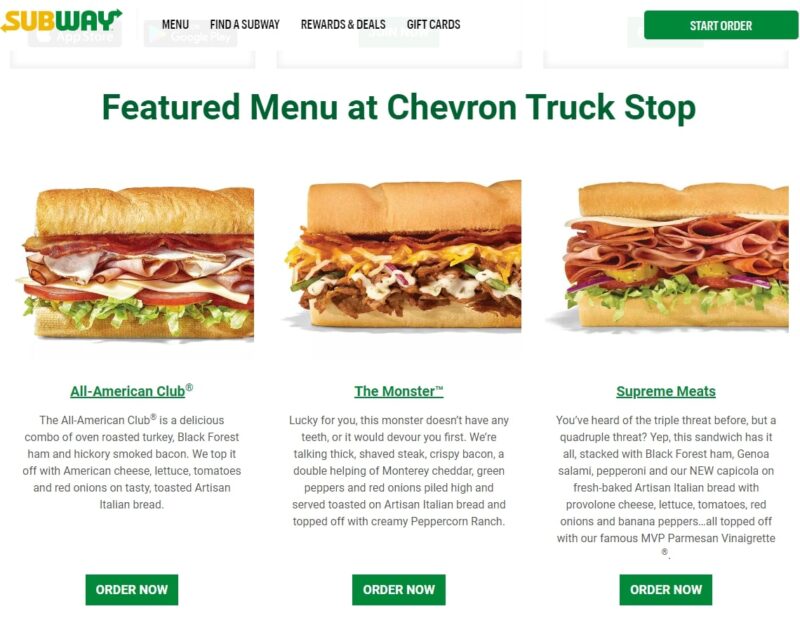 Subway Menu - Primm Nevada